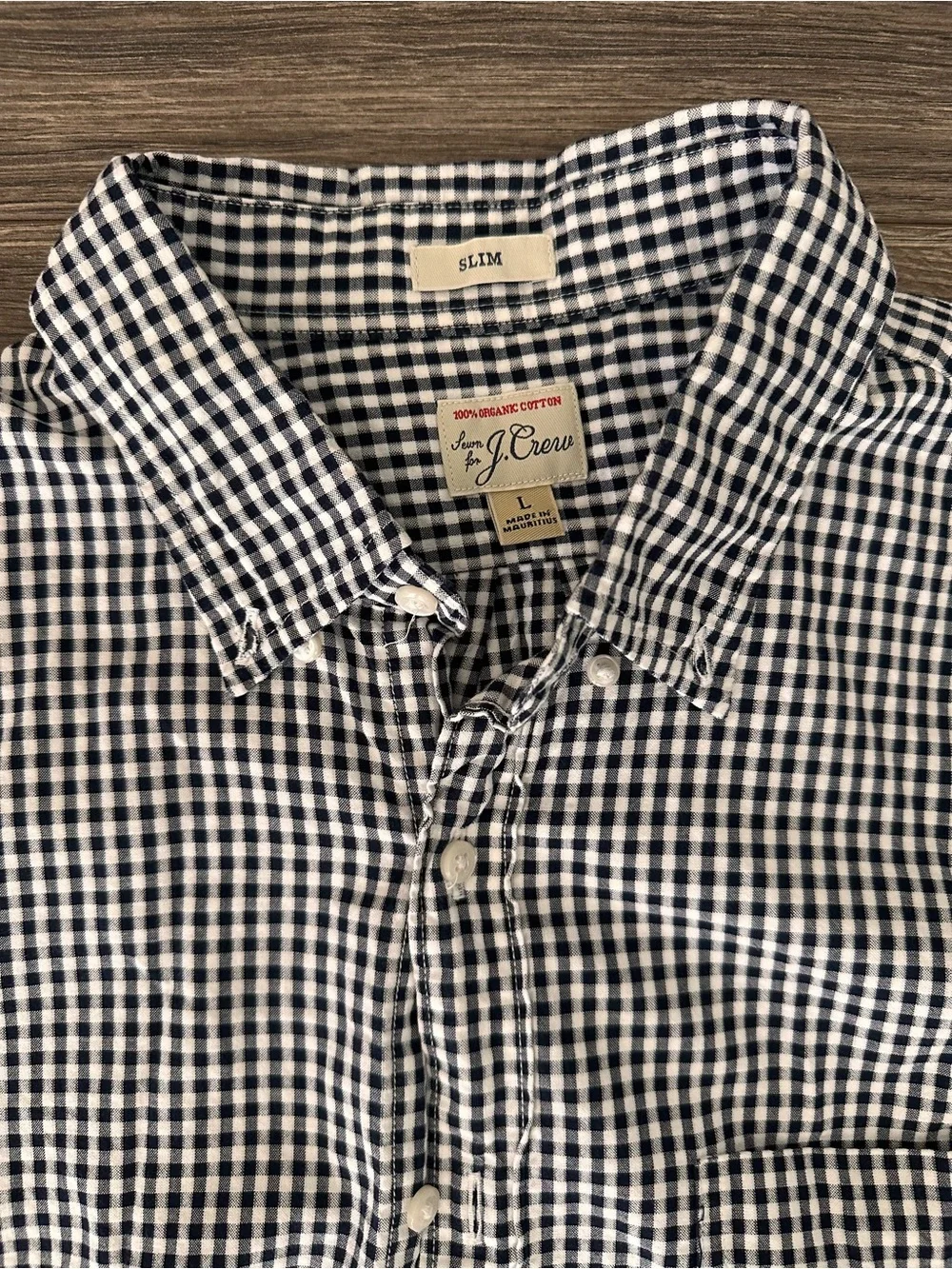 J. Crew Blue and White Slim Fit Gingham Short-Sleeve Button-Down Shirt